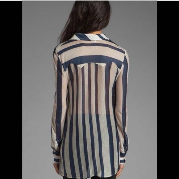 Derek LAM 10 CROSBY Draped Front Blouse in Midnight Stripe Size 2 - Picture 2 of 15